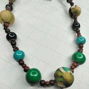 Boho Wood Chunky Long Statement Necklace